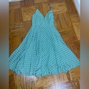 Ina Mint  mini 100 % rayon summer Green Dress with White Dots L